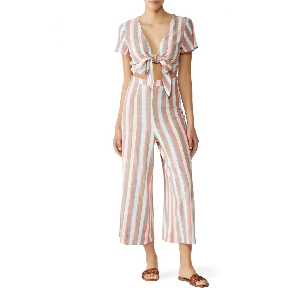 Show Me Your Mumu Val Jumpsuit Shorebert Stripe Tie Front Wide Leg Small